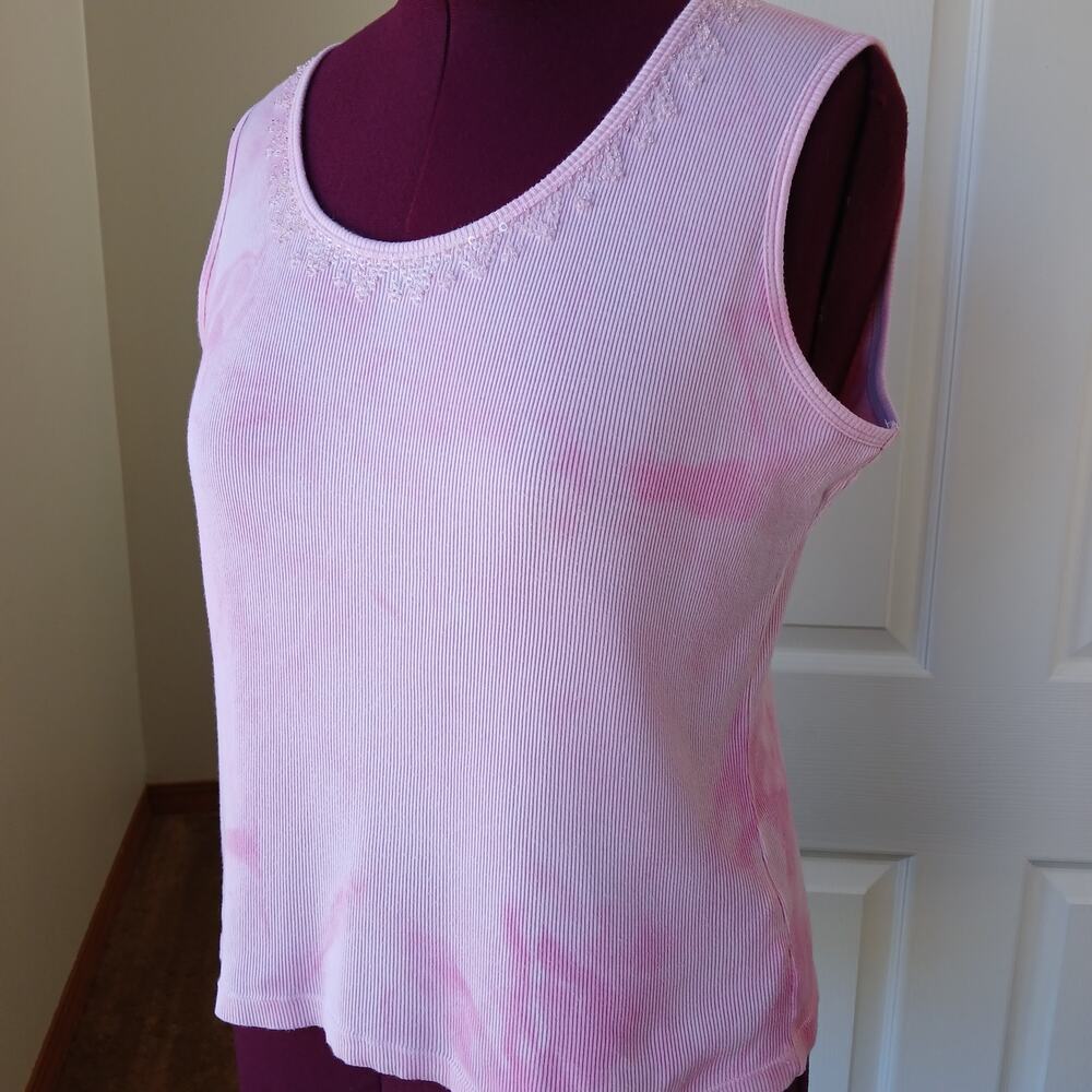 By Design Pink Tie Dye Tank Top Large ? cotton upcycle repaired beaded